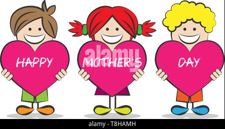 Muttertag Vektor mit Kindern und Herzen Stock Vektor