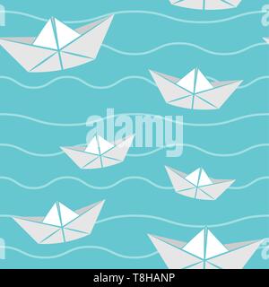 Die nahtlose Vektor Muster Papier Boot Stock Vektor