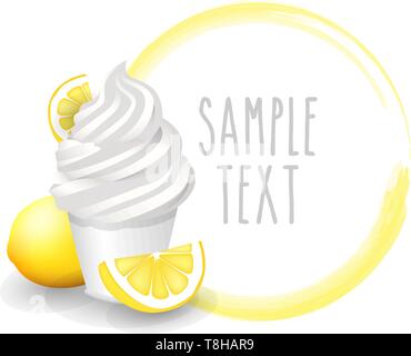 Softeis Becher Sorte Zitrone vektor Icon mit weißem Hintergrund Stock Vektor