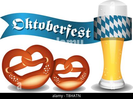Oktoberfest Vektor mit Bier und Brezeln Stock Vektor