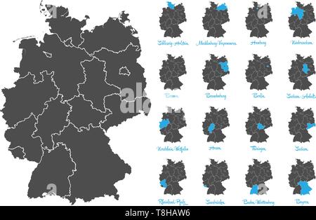 Deutschland Karte mit Bundesländern Vektor einrichten Stock Vektor