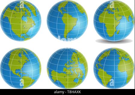Earth Globus Weltkarte Vektor einrichten Stock Vektor