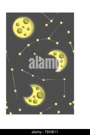 Gelben Mond und Sterne nahtlose Hintergrundmuster Vektor Stock Vektor