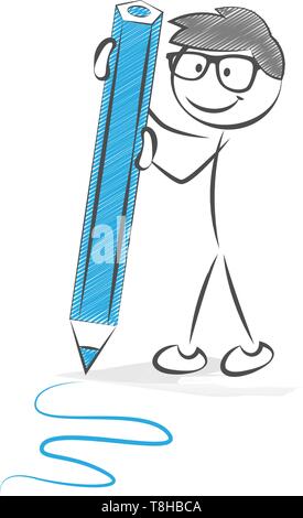 Strichmännchen mit einem Bleistift Stock Vektor