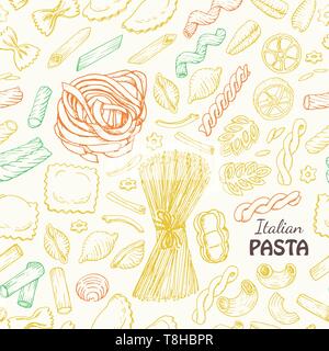 Nahtlose Muster mit italienischen Pasta. Vector Illustration für Ihr Design Stock Vektor