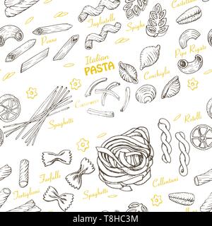 Nahtlose Muster mit italienischen Pasta. Vector Illustration für Ihr Design Stock Vektor