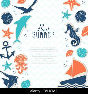 Vector Hintergrund mit Aufkleber auf den maritimen Stil. Vector Illustration für Ihr Design Stock Vektor