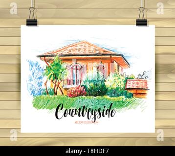 Hand Stadt Skizze für ihr Design, gezeichnet in Farbstifte auf weißem Hintergrund Stock Vektor