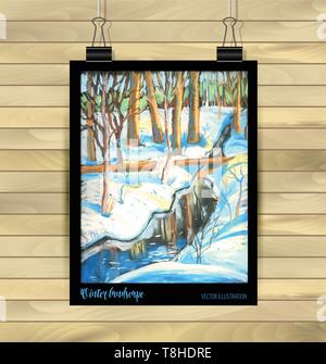 Winter Forest Skizze. Abbildung der schneebedeckten Bäumen Hand gezeichnet winter Szene, Line Art. realistische zeichnung Stock Vektor