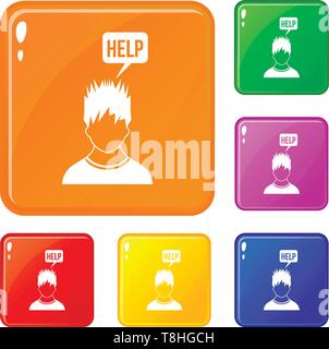 Der Mensch braucht Hilfe Icons Set Vector Farbe Stock Vektor