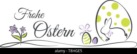 Frohe Ostern Banner mit Eiern, Hasen und Blumen Stock Vektor