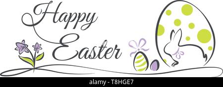 Frohe Ostern Banner mit Eiern, Hasen und Blumen Stock Vektor