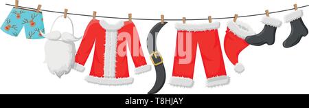 Santa Claus Kostüm hing an der Leine isoliert vektor design Stock Vektor