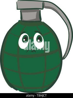 Eine traurige dunkel Grüne Granate mit einem silbernen Pin, Vector, Farbe, Zeichnung oder Abbildung. Stock Vektor