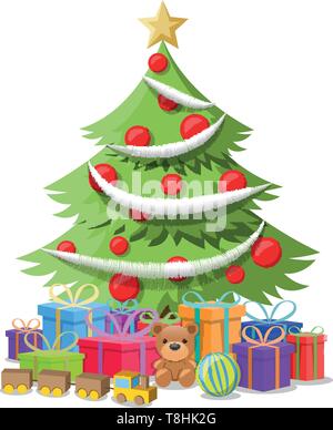 Weihnachtsbaum mit Geschenken und Spielzeug Stock Vektor