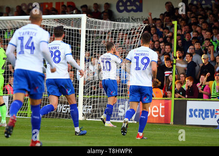 Nailsworth, UK. 13. Mai, 2019. James Norwood der Tranmere Rovers feiert sein Ziel vor dem Wald Grün Lüfter während der efl Sky Bet Liga 2 Play Off Halbfinale Match zwischen Wald Grün Rover und Tranmere Rovers auf dem neuen Rasen, Nailsworth, England am 13. Mai 2019. Foto von Dave Peters. Nur die redaktionelle Nutzung, eine Lizenz für die gewerbliche Nutzung erforderlich. Keine Verwendung in Wetten, Spiele oder einer einzelnen Verein/Liga/player Publikationen. Credit: UK Sport Pics Ltd/Alamy leben Nachrichten Stockfoto