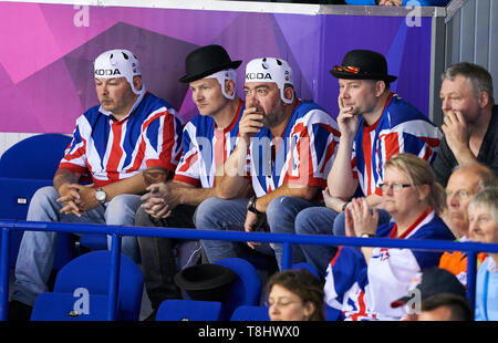 Kosice, Slowakei. 12. Mai 2019. GBR Eishockey Fans, KANADA - GROSSBRITANNIEN 8-0 Vorrunde Gruppe A IIHF Eishockey-WM in Kosice, Slowakei, Slowakei, Mai 12, 2019, Saison 2018/2019, Kredit: Peter Schatz/Alamy leben Nachrichten Stockfoto