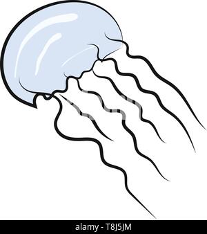 Eine klare Quallen schwimmen im tiefen Wasser mit seinen Tentakeln, Vector, Farbe, Zeichnung oder Abbildung. Stock Vektor