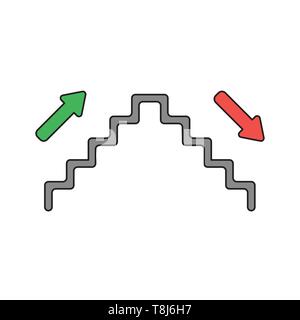 Vektor icon Konzept der graue Treppe mit nach oben und unten zeigenden Pfeile. Schwarzen umrissen und gefärbt. Stock Vektor