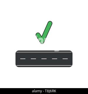 Vektor icon Konzept der Straße mit Häkchen-Symbol gekennzeichnet. Schwarzen umrissen und gefärbt. Stock Vektor