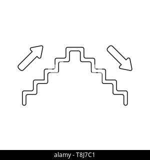 Vektor icon Konzept der Treppe mit nach oben und unten zeigenden Pfeile. Schwarzen umrissen. Stock Vektor