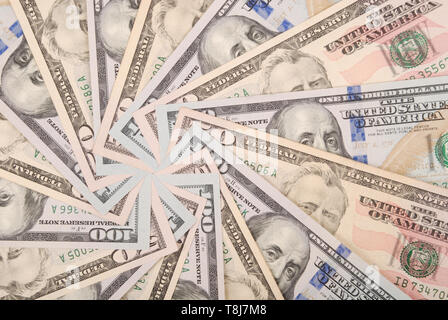 Mandala Kaleidoskop von Geld. Abstrakte Geld Hintergrund raster Muster wiederholen Mandala Kreis. Stockfoto