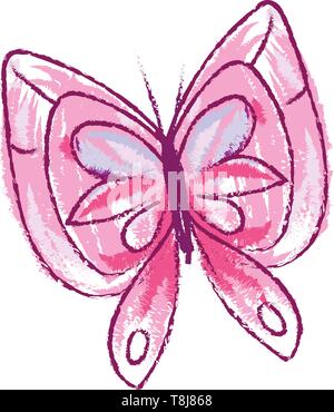 Ein Schmetterling mit zwei Paaren von großen, in der Regel hell rosa gefärbten Flügel mit mikroskopischen Skalen von verschiedenen Mustern, Vector, Farbe drawin Stock Vektor