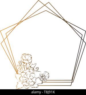 Pfingstrose frame, Blumen Zeichnung und Skizze mit Line-Kunst auf weißem Hintergrund. Stock Vektor