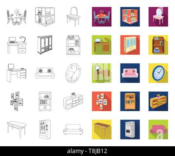 Möbel- und Innenausbau Umrisse, Flachbild Symbole im Set Sammlung für Design. Home Furnishings Vektor isometrische Symbol lieferbar Abbildung. Stock Vektor