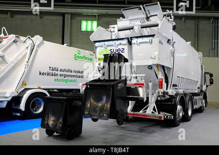 Helsinki, Finnland. 09. Mai 2019. Müllwagen mit Ntm 2-stöckige 4-Kammer verweigern Collector auf Transport-Logistics2019 in Messukeskus Helsinki, Finnland angezeigt. Credit: Taina Sohlman/agefotostock Stockfoto