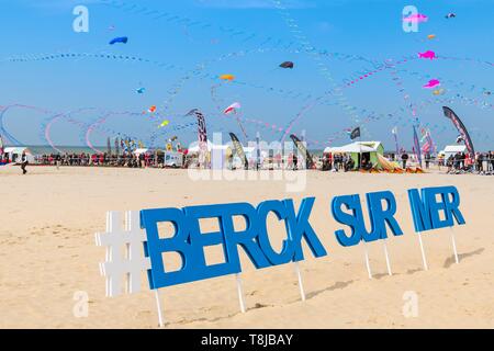 Frankreich, Nord-Pas-de-Calais", Opale Küste, Berck-sur-Mer, Berck-sur-Mer Internationale Kite Treffen, während 9 Tagen die Stadt begrüßt 500 Drachen aus der ganzen Welt für eine der wichtigsten kite Ereignisse in der Welt Stockfoto