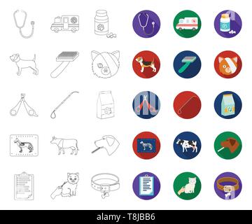 Tierklinik Umrisse, Flachbild Symbole im Set Sammlung für Design. Die Behandlung einer PET-Vektor Symbol lieferbar Abbildung. Stock Vektor