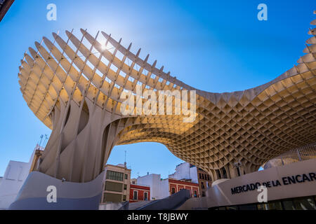 Sevilla, Spanien am 8. Mai 2019: Details der Metropol Parasol, Setas de Sevilla, das größte hölzerne Struktur in der Welt, an der Plaza de la E Stockfoto