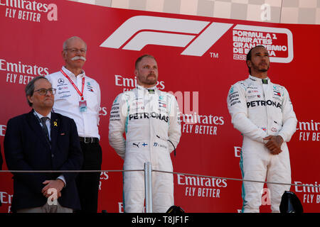 F1 Welt Champioship 2019. Grand Prix von Spanien. Barcelona, 9.-12. Mai 2019. Präsident Mercedes Dieter Zetsche mit Lewis Hamilton und Valtteri Bottas. Stockfoto