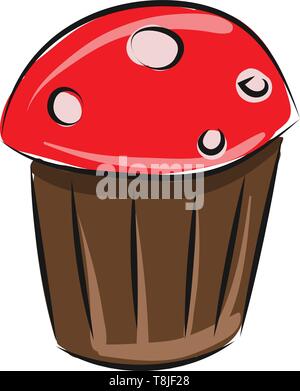 Eine Cupcake in Braun wrapper mit leckeren Rot Creme und rosa Bonbons, Vector, Farbe, Zeichnung oder Abbildung. Stock Vektor