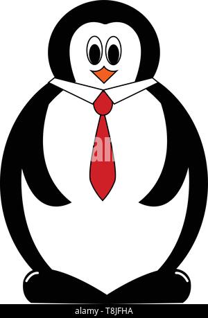 Ein fat cute Penguin trägt eine rote Krawatte, Vector, Farbe, Zeichnung oder Abbildung. Stock Vektor