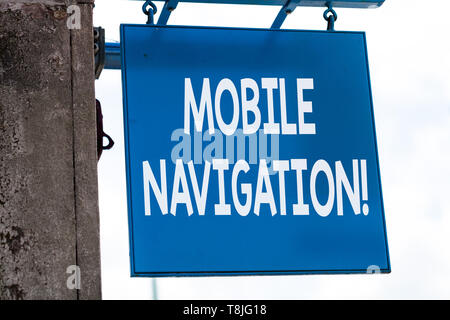 Schreiben Hinweis Übersicht Mobile Navigation. Business Konzept für grafische Benutzeroberfläche verwendet, um das Fahrzeug Unterstützung des Fahrers Stockfoto