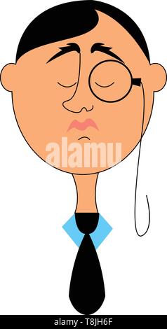 Ein Mann mit einer schwarzen Krawatte, mit einer Linse auf seinem rechten Auge, Vector, Farbe, Zeichnung oder Abbildung. Stock Vektor