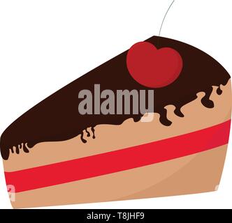 Eine Zeichnung von einem Stück Schokoladenkuchen, mit kirschfüllung und einen herzförmigen Kirsche auf., Vector, Farbe, Zeichnung oder Abbildung. Stock Vektor