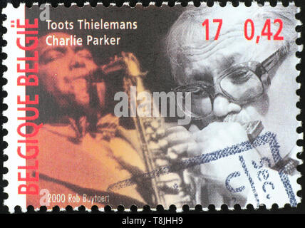 Musiker Toots Tielemans und CHarlie Paker auf Briefmarke Stockfoto