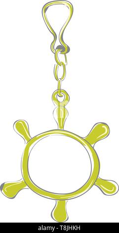 Ein grünes Lenkrad für Kinder für Sailor; mit kurzen Kette; ein Schlüsselanhänger für Sailor, Vector, Farbe, Zeichnung oder Abbildung. Stock Vektor