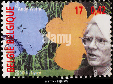 Porträt von Andy Warhol auf Briefmarke Stockfoto