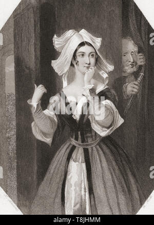 Frau Seite. Wichtigste weibliche Figur aus Shakespeares Die lustigen Weiber von Windsor. Von Shakespeare Gallery, veröffentlicht C 1840. Stockfoto