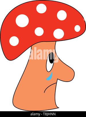 Ein weinender Fly agaric mit Polka Dots Kopf, Vector, Farbe, Zeichnung oder Abbildung. Stock Vektor