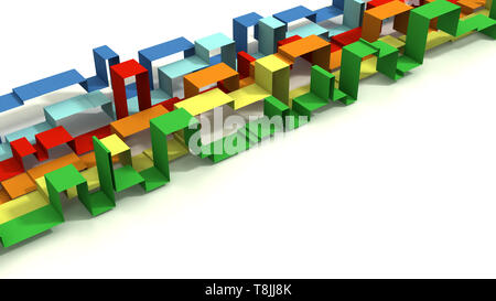 Mehrfarbig 3D geometrische Bänder auf einem weißen Hintergrund. Diagonalen. Stockfoto