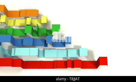 Horizontale Grafik der Bunten 3D-Illustrierte geometrische Bänder auf einem weißen Hintergrund. Negativer Platz. Stockfoto