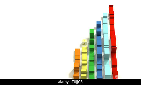 Vertikalen Diagramms der Bunten 3D-Illustrierte geometrische Bänder auf einem weißen Hintergrund. Negativer Platz. Stockfoto