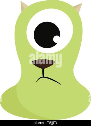 Ein grünes Monster mit einem Auge und ein Hund Mund mit Hörnern, Vector, Farbe, Zeichnung oder Abbildung. Stock Vektor