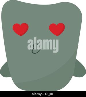 Ein grünes Monster mit Herzen für die Augen küssen, Vector, Farbe, Zeichnung oder Abbildung. Stock Vektor
