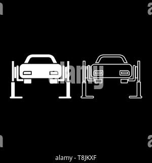Auto Lift Auto Reparatur Service Concept Car auf fix lift Auto auf Auto Lift Symbol outline weiß Farbe Vektor-illustration Flat Style simple Image aufgehoben Stock Vektor
